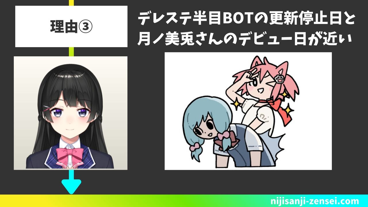 前世理由③:デレステ半目BOTの更新停止日と月ノ美兎さんのデビュー日が近い